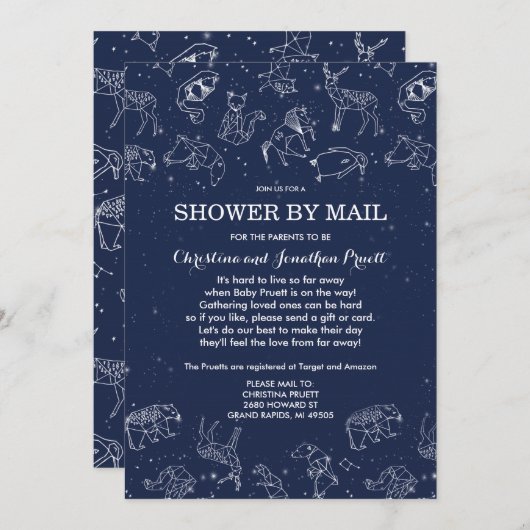 Konstellationen Kinderdusche per Post weit entfern Einladung (Vorne/Hinten)