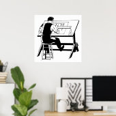 Konstrukteur, der eine Illustration von Tabellen e Poster (Heimbüro)