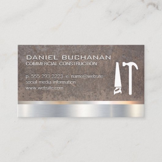 Konstruktion | Holz Metallic | Saw Hammer | Metall Visitenkarte (Vorderseite)