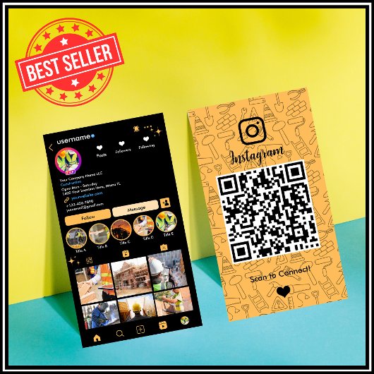 Konstruktion Instagram Pfirsich | QR-Code Visitenkarte