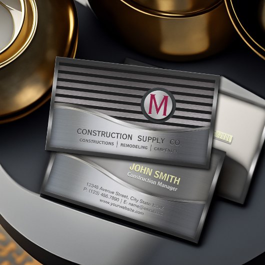 Konstruktion Metalle Gerahmt Monogramm Silbermetal Visitenkarte