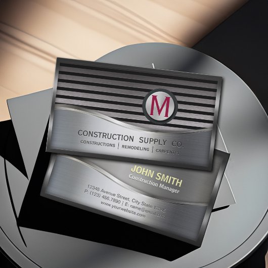 Konstruktion Metalle Gerahmt Monogramm Silbermetal Visitenkarte