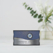 Konstruktion Monogram LOGO Silver Metal Blue Visitenkarte (Stehend Vorderseite)