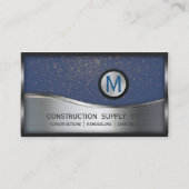 Konstruktion Monogram LOGO Silver Metal Blue Visitenkarte (Vorderseite)