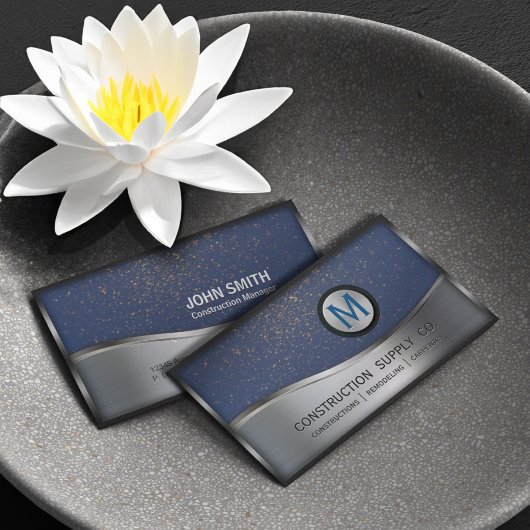 Konstruktion Monogram LOGO Silver Metal Blue Visitenkarte