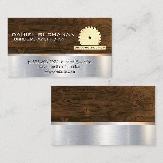 Konstruktion | Säge und Holz | Metallischer Hinter Visitenkarte (Vorne/Hinten)