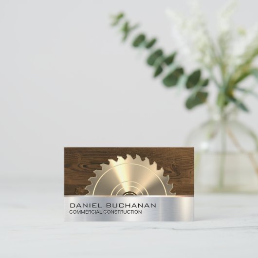 Konstruktion | Säge und Holz | Metallischer Hinter Visitenkarte (Stehend Vorderseite)