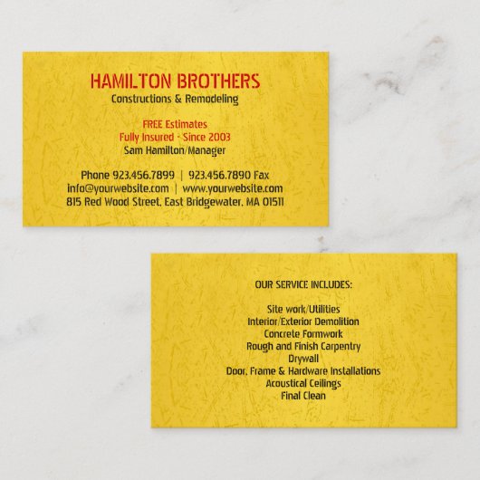 Konstruktionen Handyman-Visitenkarte Visitenkarte (Vorne/Hinten)