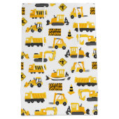 Konstruktionsfahrzeuge und Zeichen Muster weiß Mittlere Geschenktüte (Rückseite)