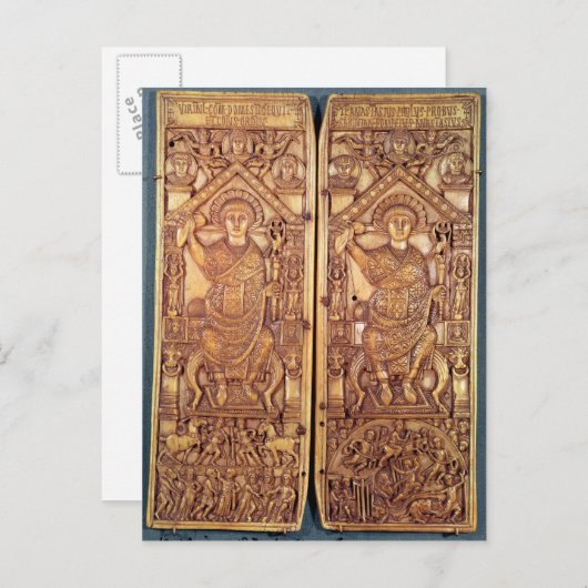 Konsulardiptych Anastasius geschnitzt Postkarte (Vorne/Hinten)