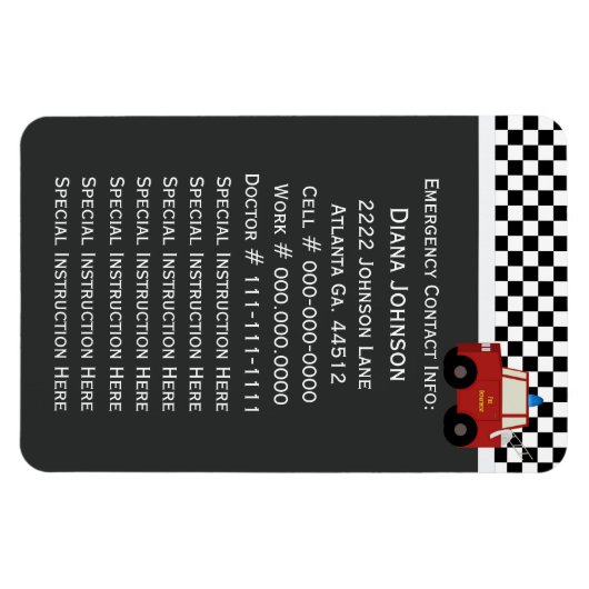 Kontakt im Notfall: Feuerwehrauto Magnet (Horizontal)