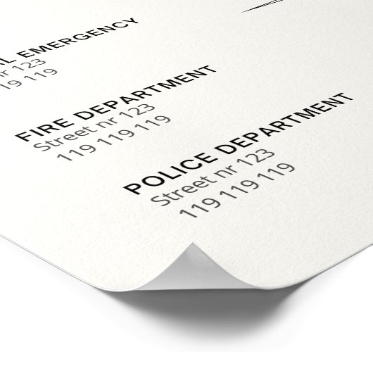 Kontakt im Notfall Hostel Bed & Breakfast Infos Poster (Ecke)