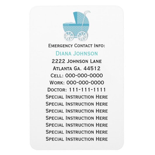 Kontakt-Magnet für Notfälle: Blue Baby Carriage Magnet (Vertikal)