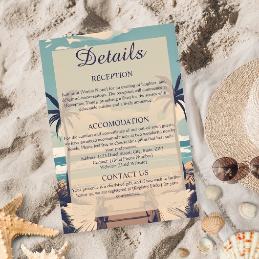 Kontaktkarte für das Tropical Beach Wedding Einladung