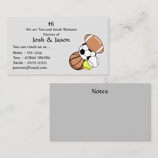 Kontaktkarte für Eltern Visitenkarte (Vorne/Hinten)