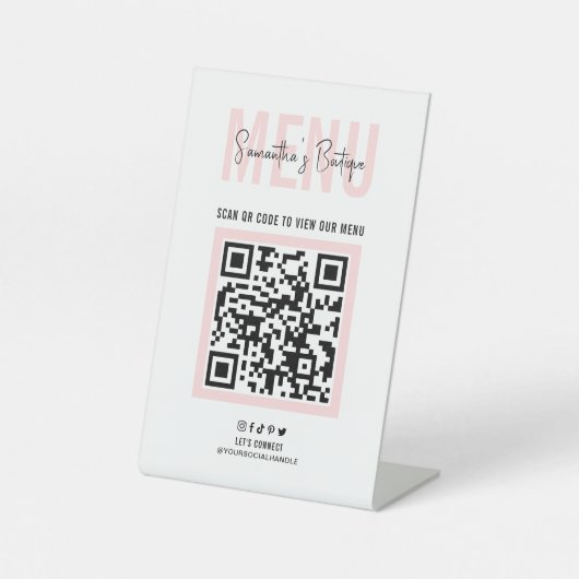 Kontaktlose QR Code Menü Rosa Modern Logo Sockelschild (Vorderseite)