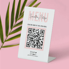 Kontaktlose QR Code Menü Rosa Modern Logo Sockelschild