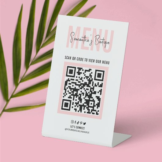 Kontaktlose QR Code Menü Rosa Modern Logo Sockelschild