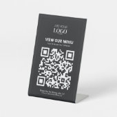 Kontaktlose QR Code Restaurant Schwarz/Weiß Logo Sockelschild (Vorderseite)