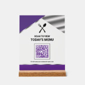Kontaktloser QR-Code für Restaurant-Menü in Lila Acrylschild (Vorderseite)