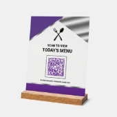 Kontaktloser QR-Code für Restaurant-Menü in Lila Acrylschild (Winkel)