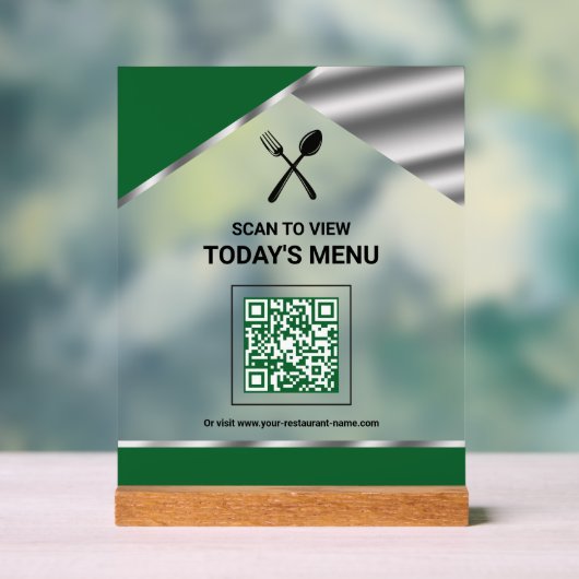 Kontaktloser QR-Code Grünes Menü für Restaurants Acrylschild (Neutral)