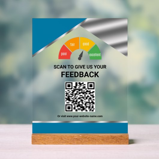 Kontaktloser QR-Code Kundenfeedback Blau Acrylschild (Neutral)