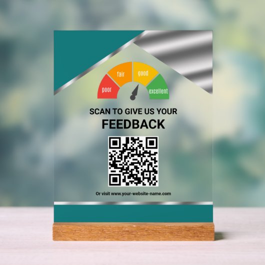 Kontaktloser QR-Code Kundenfeedback Teal Acrylschild (Neutral)