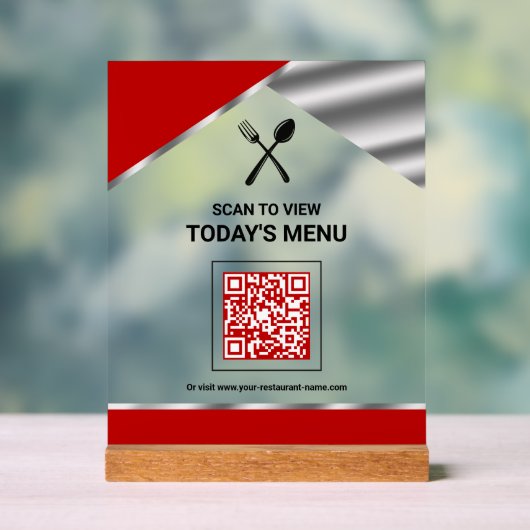 Kontaktloser QR-Code Roter Menüplan für Restaurant Acrylschild (Neutral)