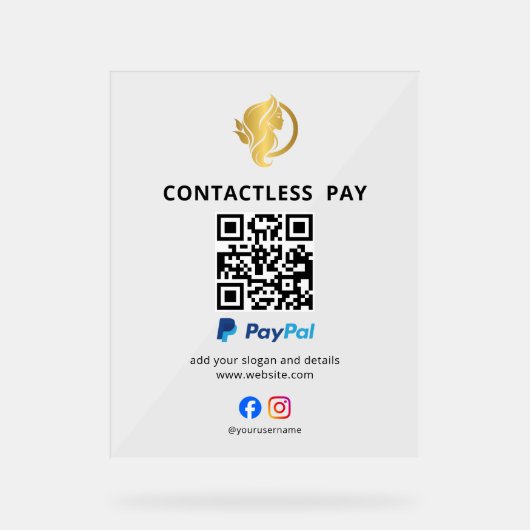 Kontaktloses Bezahlen QR-Code-Schild | PayPal | Sa Acrylschild (Vorderseite)