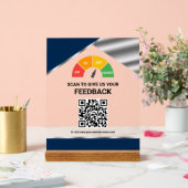 Kontaktloses QR-Code-Kundenfeedback Navy Blau Acrylschild (Hochzeit)