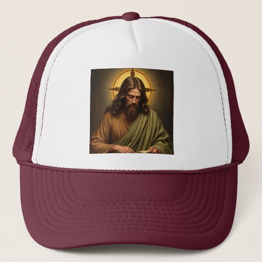 Kontemplation Jesus mit Halo Trucker Hat Truckerkappe (Vorderseite)