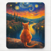 Kontemplative Ginger Cat | Starry Night Sky Art Mousepad (Vorne)