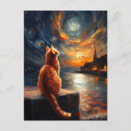 Kontemplative Ginger Cat | Starry Night Sky Postkarte