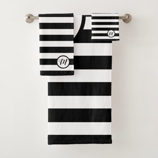 Kontemporäre Schwarz-weiße Streifen Badhandtuch Set (Insitu)