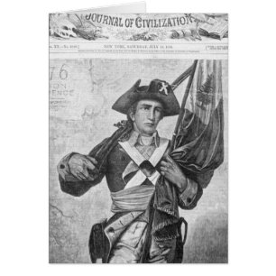 Kontinentaler Soldat, der eine Musketenflagge häl