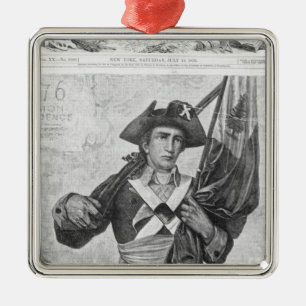 Kontinentaler Soldat, der eine Musketenflagge häl Ornament Aus Metall