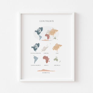 Kontinente boho pädagogisches Plakat