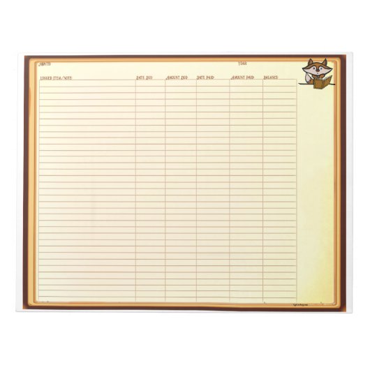 Kontobuch Notizblock (Vorderseite)