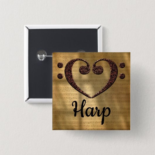 Kontrabassclef-Herz-Harfe Button (Vorne & Hinten)