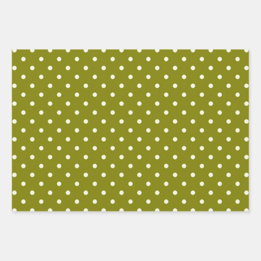 Kontrast & Harmonie: Olive Green & White Polka Dot Geschenkpapier Set (Vorderseite 3)