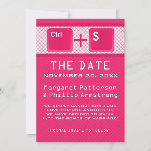 Kontrolle der Computertasten Save the Date, rosa Date (Vorderseite)