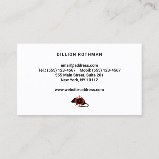 Kontrolle-Mausausscheider von Nagetieren Visitenkarte (Rückseite)