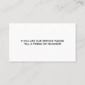 Kontrolle von Tieren und Schädlingen Visitenkarte (Rückseite)