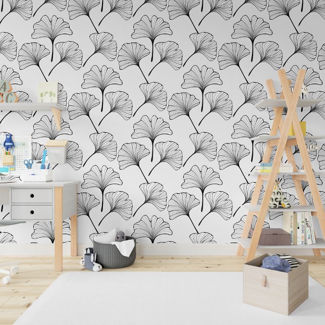 Kontur Boho Ginkgo Biloba Blätter Tapete (Outline Boho Ginkgo Biloba Leaves Wallpaper)