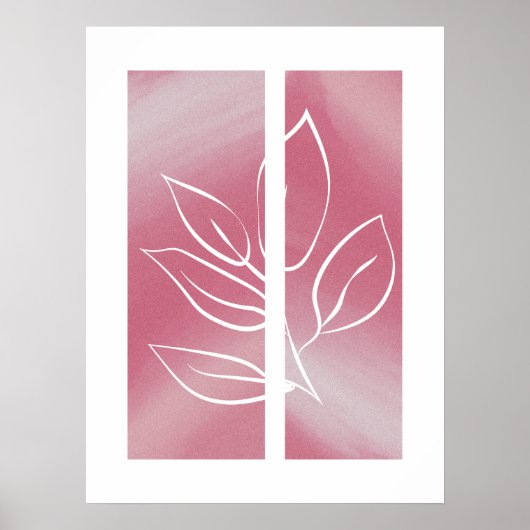 Kontur der einfachen Leaf Line Rosa Hintergrund Poster (Vorne)