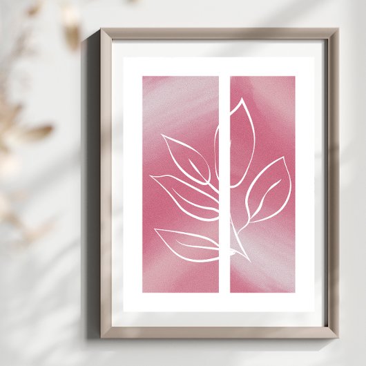 Kontur der einfachen Leaf Line Rosa Hintergrund Poster