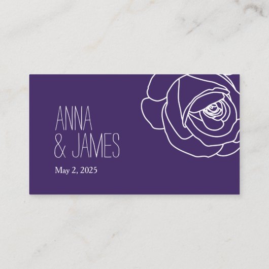 Kontur der lila Rose mit einer Hochzeitskarte Begleitkarte (Rückseite)