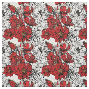 Kontur der Pattern-Blume in Rot und Schwarz-Rose Stoff