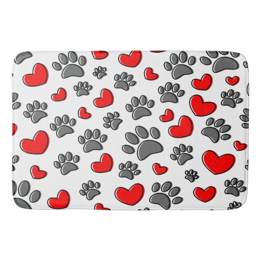 Kontur Dog Paw Prints und Rote Herzen Badematte (Vorderseite)